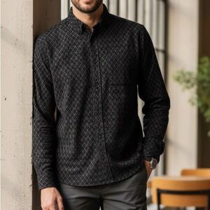 Black Checkered Men's Casual Shirt, Cotton 100% Corduroy